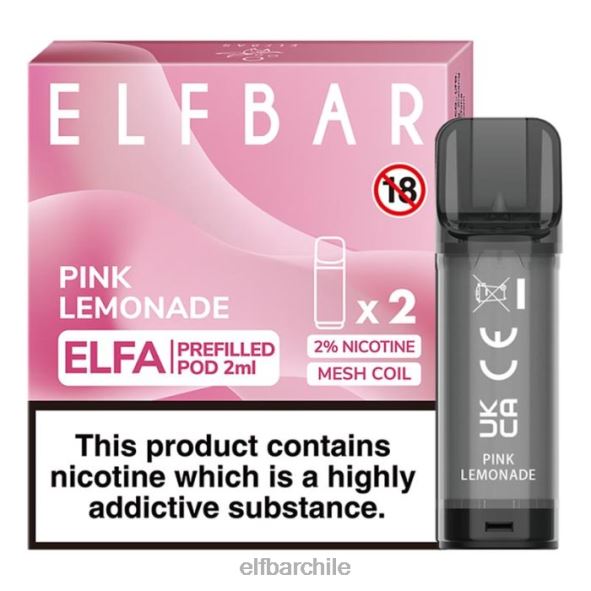 cápsula precargada elfbar elfa - 2 ml - 20 mg (paquete de 2) limonada rosa DS2DF111